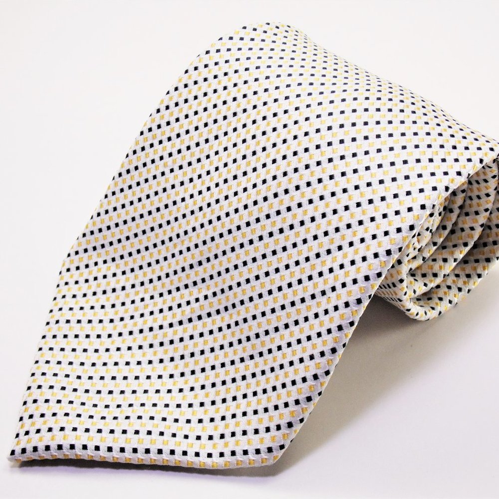Ermenegildo Zegna White Yellow Geometric Silk Tie